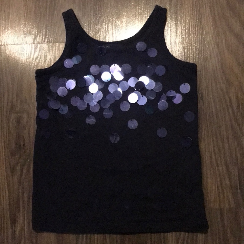 Gap Girls Navy Blue Tank with Hanging Metallic Flip Sequins
